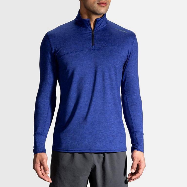 Pánske Brooks Dash Half Zip - Bežecké Bundy - Modre (46597-XZPC)